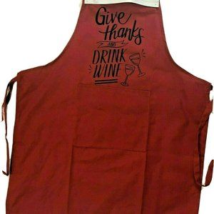 Fun Thanksgiving Chefs Apron Fall Kitchen Cooking Give Thanks and Drink Wine New
